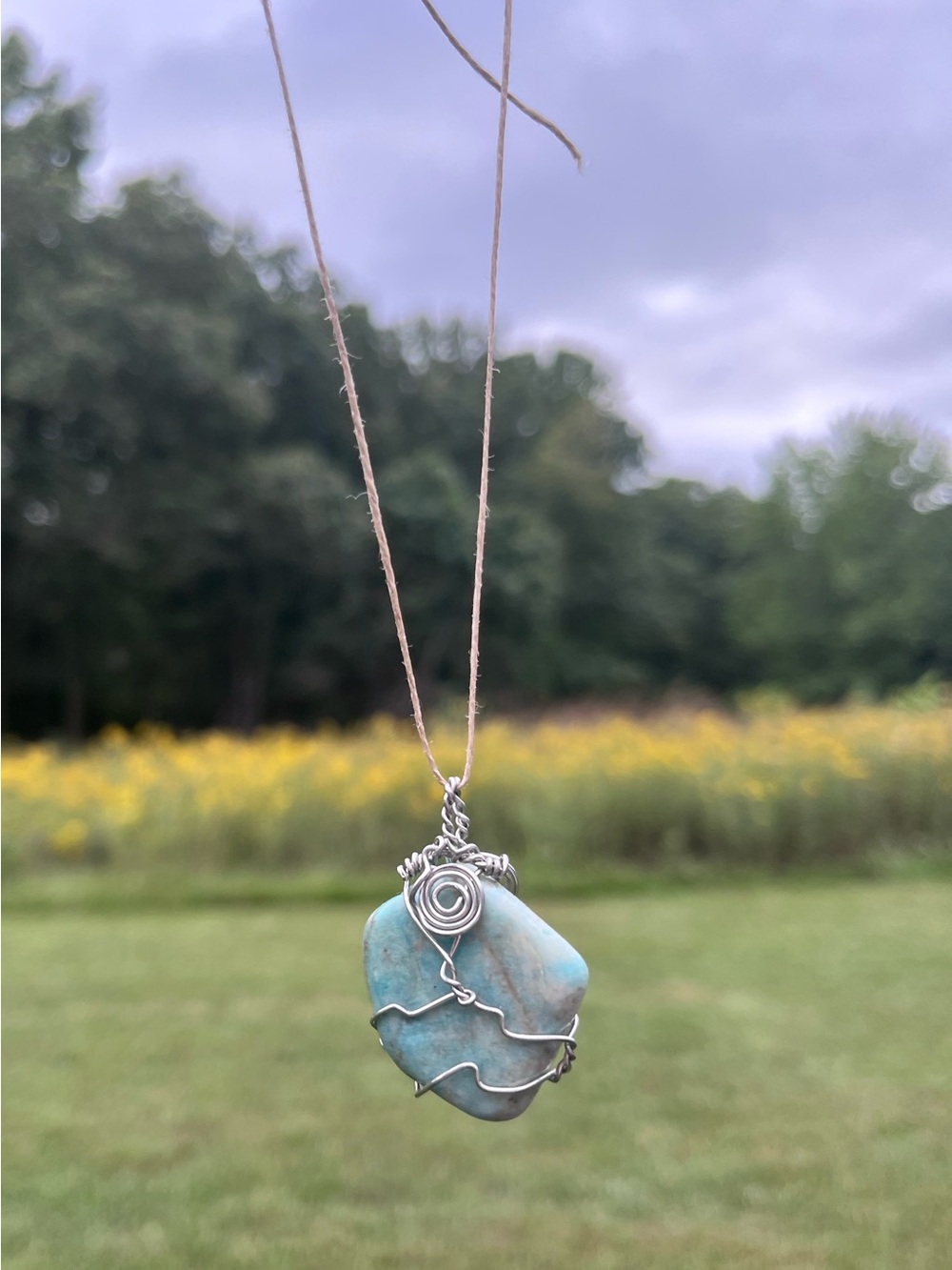 Handcrafted Blue Calcite Wire-Wrapped Pendant Necklace - Boho Women Jewelry